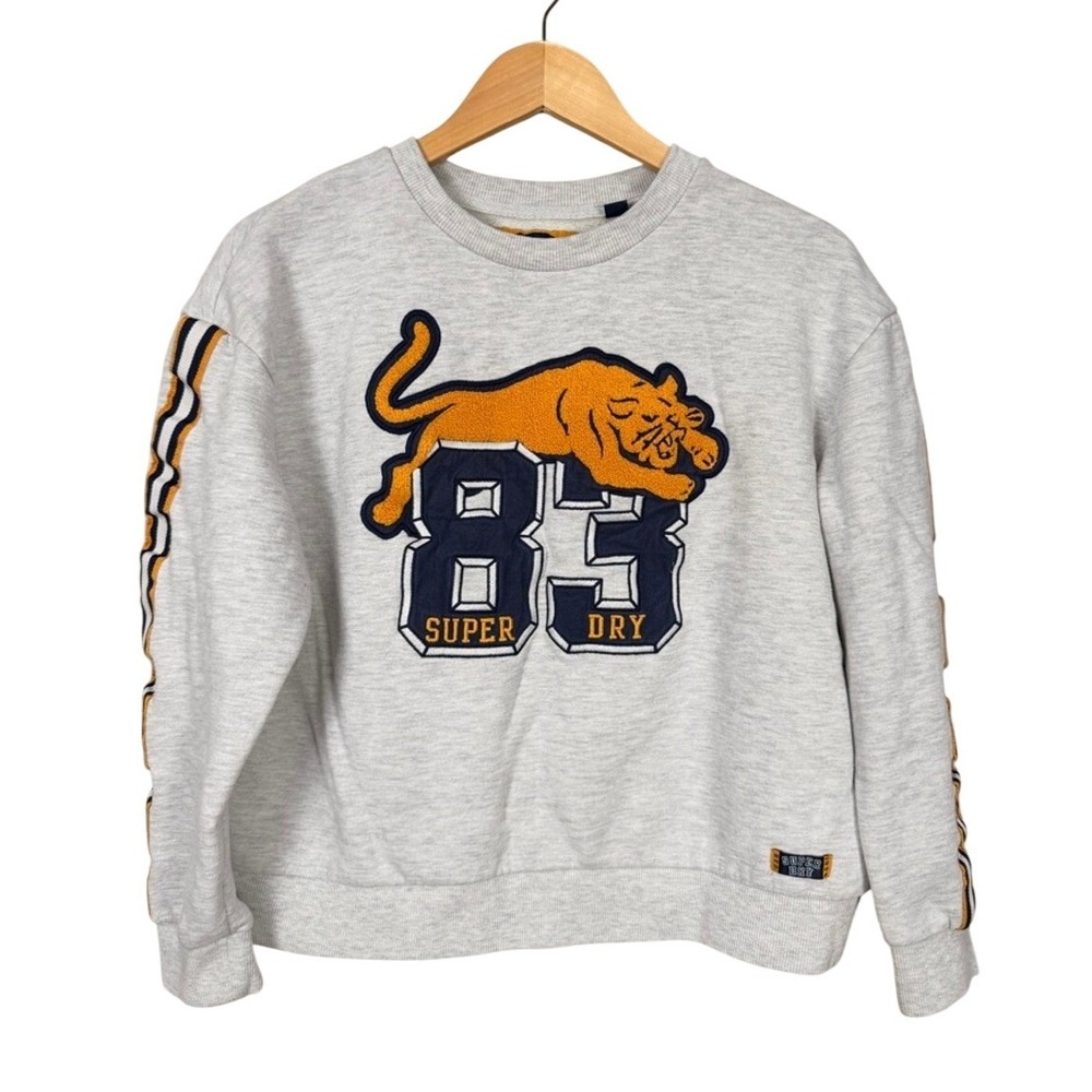 Superdry Heather Gray Sweatshirt with Gold and Navy Applique